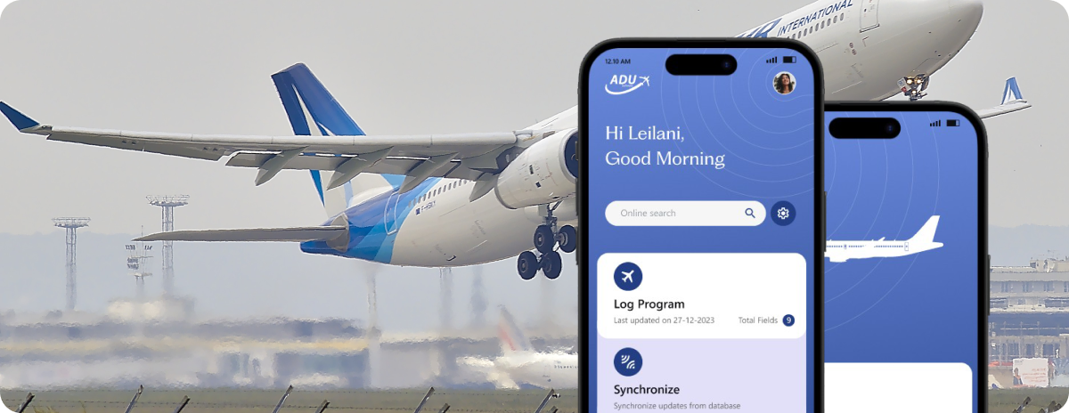 ADU Aviation mobile app hero screens